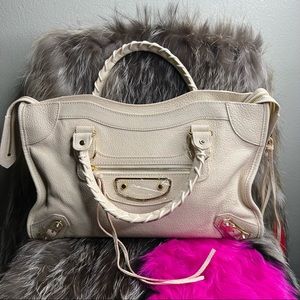 Cream Genuine Leather handbag with Gold hardware